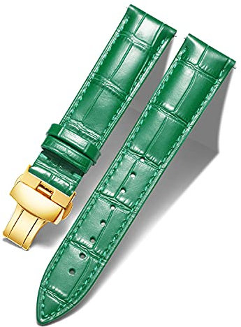 BINLUN Leder Uhrenarmband Lederarmband Ersatz Uhrenarmbänder für Herren Damen mit Silber/Gold/Roségold Schmetterling Faltschließe 12-24mm(17mm Grün-Gold Schnalle)