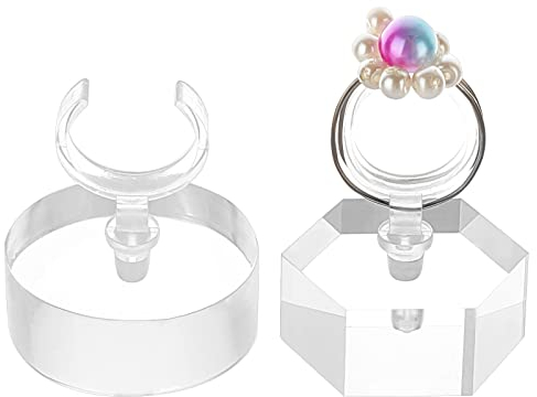 FINGERINSPIRE 2Pcs Ring Holder Blocks Acrylic Ring Display Stand Ring Display Holder Clear Round/Hexagon Ring Storage Rack for Store Showcase and Home Jewelry Organize Ring Photography Props