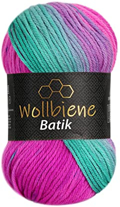 Wollbiene Batik Wolle mit Farbverlauf mehrfarbig 100g Multicolor Strickwolle Häkelwolle (2040 pink grün)