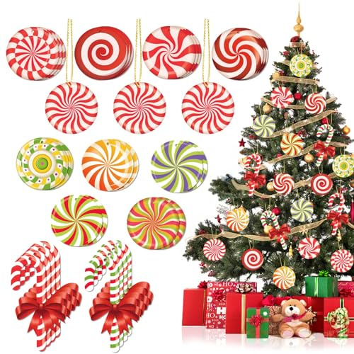 33 Stück Weihnachtsdekorationen Zuckerstangen-Ornamente – Bunte Zuckerstange, Lutscher, Pfefferminze, hängende Weihnachtsschmuck für Weihnachtsbaum, Party-Dekoration, Süßigkeiten-Motto-Partyzubehör