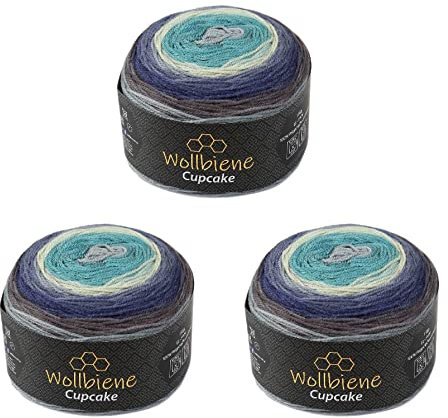 Cupcake 3 x 150g Strickwolle 450 Gramm Wolle zum Stricken und Häkeln Babywolle türkische Wolle Farbverlaufswolle (petrol blau grau 2140)