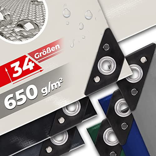 Telo con occhielli - PVC, 650 g/m2, impermeabile, resistente alle intemperie, protezione UV - bordi rinforzati - telone in tessuto, telone da giardino, telone protettivo, telone multiuso per camion