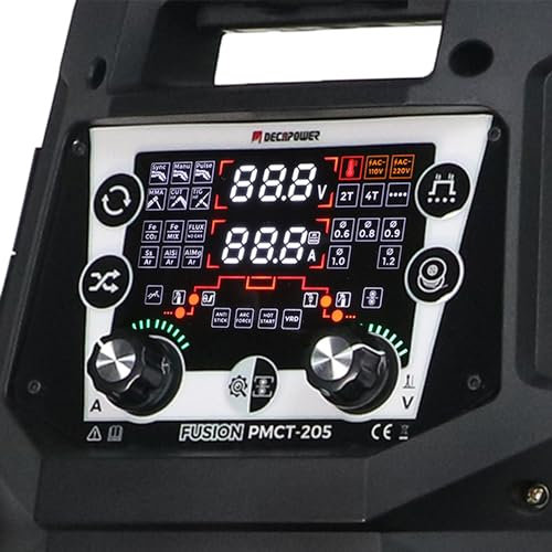 Decappower - Saldatore sinergico 200A Pulse MIG MAG MMA HF TIG CUT 6 in 1 con gas senza gas saldatrice (PMCT 205 PACK 3)