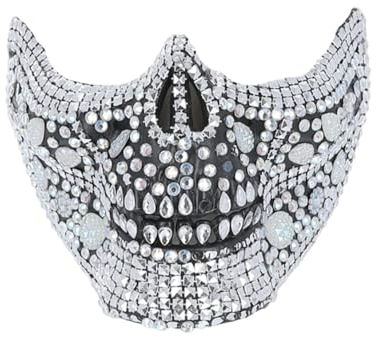 MIMIKRY Totenkopf Halbmaske mit Strass und Nieten Schädel Skelett Tod Halloween Maske Kostüm-Zubehör