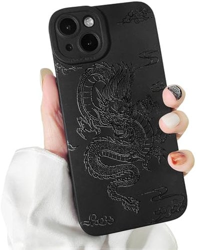 NITITOP Compatible for iPhone 14 Plus Case Cute Cool Dragon Black Design for Girls Women Soft TPU Shockproof Protective Girly for iPhone 14 Plus - Dragon