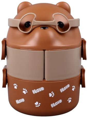 Vvikizy Bentos Box lonchera de oso de Plstico a Prueba de Fugas Contenedores de 2 Capas Bentos Porttil Contenedores de Almacenamiento de Alimentos Reutilizables Scatole