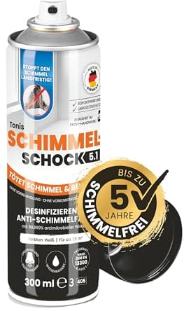 Tonis SCHIMMELSCHOCK 5.1 Antimikrobielle Spezialfarbe zur Schimmelbekämpfung für ca. 1,5 qm | Sprühfarbe mit antibakterieller Wirkung, neue Rezeptur, wissenschaftliche Wirksamkeit [Weiß, 300ml]