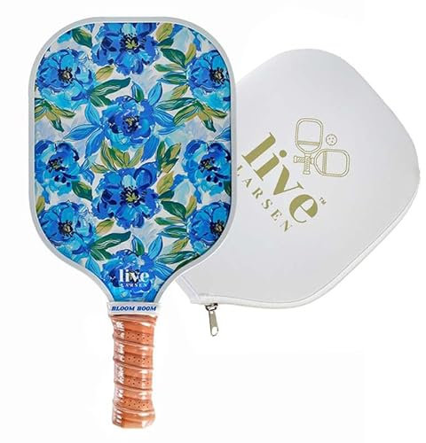 Live Larsen Premium Pickleball Paddle Racket - Durable Fiberglass - Honeycomb Core - Awesome Pop & Spin - Sweatproof Grip - Free Cover - Women - Men - Kids - Unique Gift! (Bloom Boom)