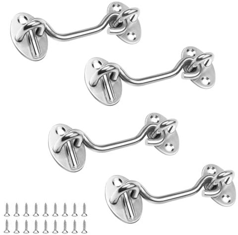 4 Stück 75 mm Sturmhaken mit Ösen, AMONENZ Sturmhaken Edelstahl, Kabinenhaken mit Schrauben, für Verriegeln von Fenstern, Jalousien, Scheunen, Garagen und Schuppentüren