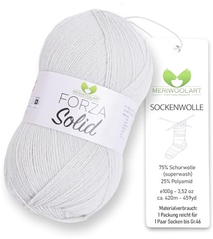 MeriWoolArt® Sockenwolle 4-fädig – 100g Merino Wolle Garn zum Stricken & Häkeln, 75% Schurwolle (superwash), 25% Polyamid, 420m – Ideal für Socken für Herren und Damen, Pullover & Cardigans 4611