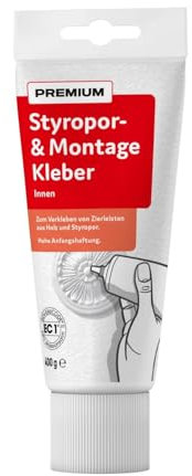 FarbenFux Colla di montaggio per polistirolo di alta qualità, bianca, 400 g, adesione iniziale, fai da te