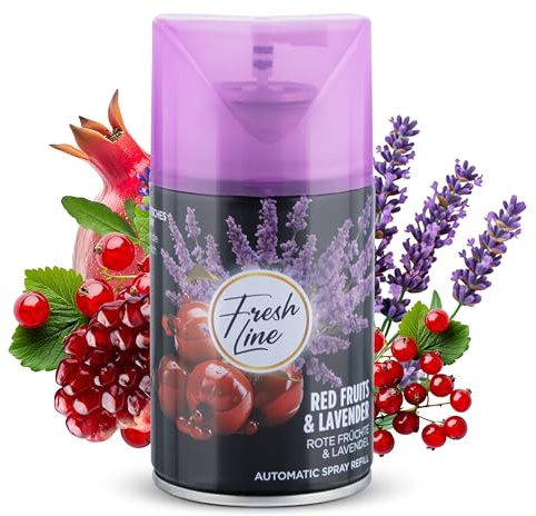 Fresh Line Lufterfrischer Set Red Fruits & Lavender 12 er Pack Aromatischer Raumduft passend für alle Automatische Duftspender, Sprühgeräte, Maschinen, Erfrischendes Aroma und Duftintensität
