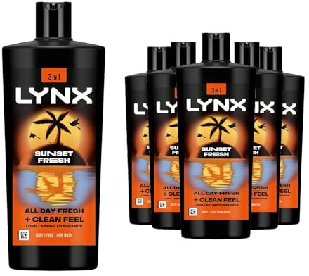 Lynx XXL Body Wash Multipack Sunset Fresh 3-in-1 Men's Shower Gel for Hair, Face & Body 12H Sweat and Odour Protection Energising Mango and Mandarin Scent 700ml, 5 Pack