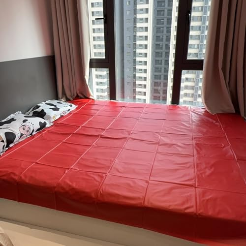 Rot PVC latex erotik-bettlaken Dickere Wasserdicht 220x200cm Multifunktion | YILUQIFLY Abwaschbares SM bettwäsche set unterlage fetisch Erwachsenensexspielzeug für Paare Extrem Feuchte Spiele im Bett