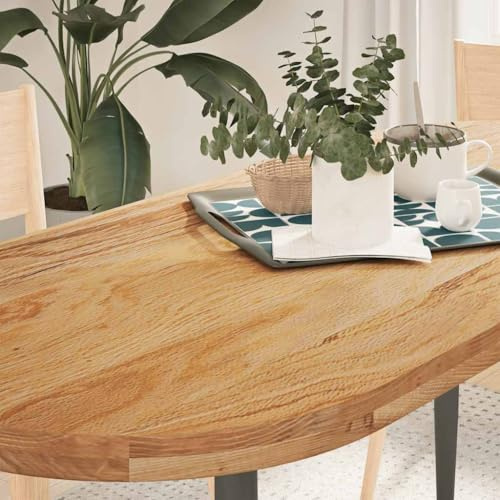 QJBSAVVA Tischplatte 140x60x4 cm aus massivem Eichenholz oval hell lackiert Modernes Design Robust und Langlebig für Wohnzimmer Büro Küche Balkon Garten