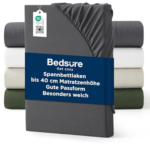 Bedsure Spannbettlaken 200x200cm Oeko-TEX - bis 40cm Tiefe, Anthrazit-grau | Spannbetttücher Mikrofaser Waschoptik, Baumwoll-Haptik, Bettlaken für Hohe Matratzen & Boxspringbett, Weich & Hautsympathisch