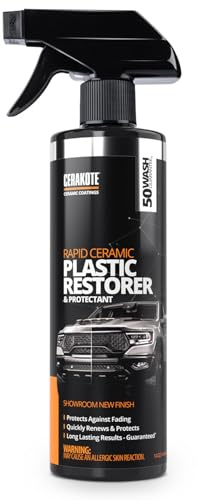 CERAKOTE® Rapid Ceramic Plastic Restorer and Protectant Spray, 14 oz | Restores faded black trim and bumpers, 50+ wash rating, non-greasy finish, for cars, trucks, and SUVs