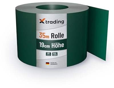 X-trading PP Sichtschutzstreifen für Doppelstabmatten-Zaun (35 m x 19 cm Rolle) Moosgrün – RAL6005 – Lederoptik – Qualität Made in Germany, einfache Montage ohne Clips & Werkzeug