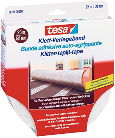 2 x tesa Klett-Verlegeband für Teppichboden je 10 mx 50mm/ 56187-00000/ Teppichverlegeband/ auch für Feuchträume und Fußbodenheizung