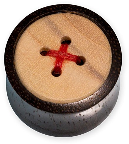 Fly Style Flesh Tunnel Piercing - Holz Tunnel mit Knopf Design, Grösse:8 mm