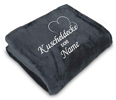 Direkt-Stick.de Kuscheldecke Bestickt mit Namen, 150 x 200 cm, Wohndecke Personalisieren mit Stickerei, Decke selbst gestalten, Romantisches Namensgeschenk mit Herz (anthrazit)