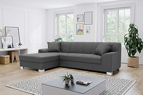 DOMO. collection Ecksofa Capri, Sofa in L-Form mit Schlaffunktion, Couch, Polsterecke, Eckcouch, Schlafsofa 239 x 152 x 75 cm (BxTxH), dunkelgrau