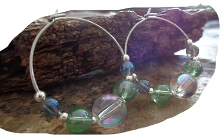 ⊹⊱✿ GLAS SEIFENBLASEN CREOLEN IN BLAU; GRÜN UND TRANSPARENT ✿⊰⊹ kleine runde Haken Ohrringe in drei Farben