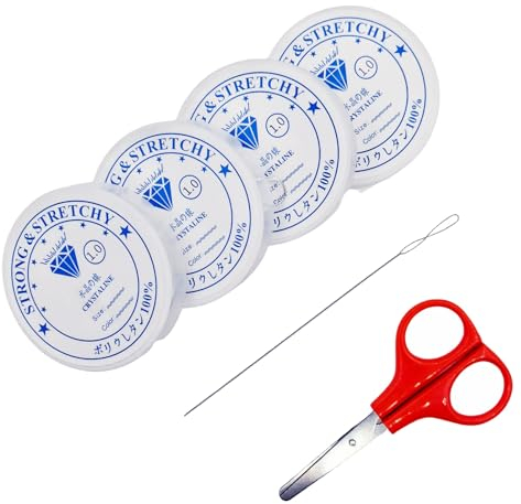 Lnvision 4 Spule 1.0mm Elastisch Schmuckfaden Gummifaden Transparent Faden und Perlennadeln Schere für Perlenschmuck Armbänder Basteln