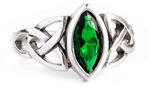 Windalf Keltischer Ring ISEA 12 mm Grüner Smaragd Celtic Irischer Silberring 925 Sterlingsilber (Silber, 58 (18.5))