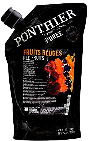 Food-United ROTE FRÜCHTE PÜREE Sauerkirsche Himbeere Erdbeere Schwarze Johannisbeere Früchte-Püree von Ponthier 6x 1 Kg Frucht-Smoothie-Bowl-Sorbet-Wasser-Cocktail-Schorle