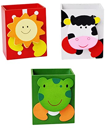 Cabilock 3st Stifthalter Aus Holz Für Tiere Make-up-pinselständer Organisator Für Schulbedarf Dekorativer Stiftehalter Bunte Bleistifte Markierungsstifthalter Topfregal Hölzern Karikatur