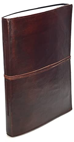 ROOGU Indien Klassik - Notiz- Gäste- Skizzenbuch Leder XXL (mehr als A4) Hardcover Handarbeit Indien NEUE PAPIERART Glatt Ohne Design