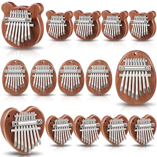 Kathfly 15 Pack Mini Thumb Piano with 8 Key Cute Heart Oval Bear Small Kalimba Pocket Finger Piano for Kids Adults Valentine Christmas Musical Gifts