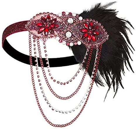 Serre Tête femme Vintage Bandeau de Plumes avec Gland de Strass Année 20 Gatsby Couronne Plume Bandeau Gatsby Flapper Bandeau pour Accessoire de Costume Gatsby le Magnifique pour Femmes et Filles