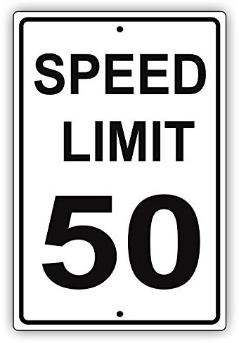 Panneau d'avertissement de limitation de vitesse de 50 km/h, lettres noires, zone de ralentissement, panneau de signalisation routière en aluminium 30,5 x 40,6 cm