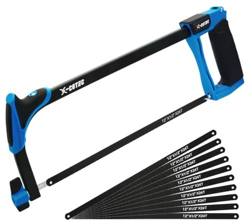 X-COTEC Hacksaw, Multifunctional Junior Hacksaw, Blades 300mm, Bow Metal Saw, with 10 Saw Blades and Adjustable Tension, for Plastic, Wood, Metal Cutting