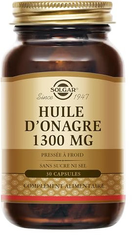 Solgar Huile d'Onagre 1300mg - Équilibre Féminin - Beauté - Maintien des tissus de la peau - Plante riche en Acides Gras Oméga-6 - Complément Alimentaire - Flacon de 30 softgels