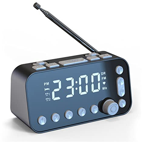 Digital Alarm LED Desk Clock Radio Dual USB Charging Auto Sleep Backlight Adjustable Alarm Volume (Color : Black, Size : 130 * 65 * 55mm)