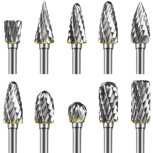 Juego de Fresas Giratorias Carburo de Tungsteno para Herramienta Giratoria, 10 Piezas Fresas de Metal Duro con Vástago de 1/8 (3mm), para Tallado de Madera de Bricolaje, Pulido de Metales, Grabado