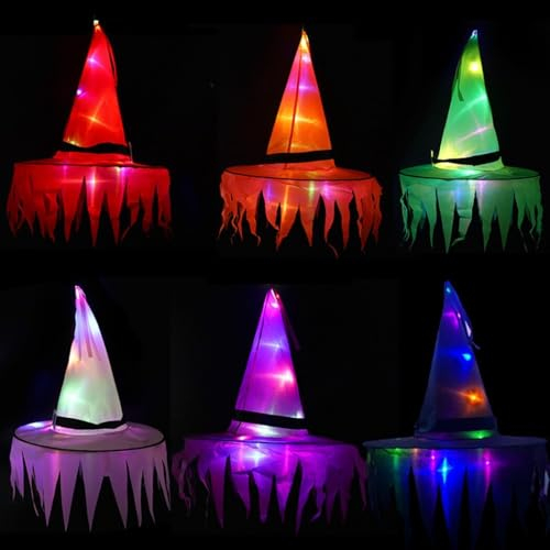 OLACD Deko-Kappe, Lampe, LED, leuchtend, Partyhut, Hexenhut für Halloween, Beleuchtung, dekoratives Aufhängen, 6 Stück