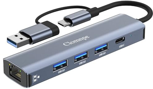 5 In 2 USB C Hub Ethernet 1000M, USB to Ethernet Adapter, USB Type-C Gigabit RJ45 LAN network adapter with 3 *usb 3.0 & usb-c ports for MacBook XPS Surface Pro Linux Chromebook
