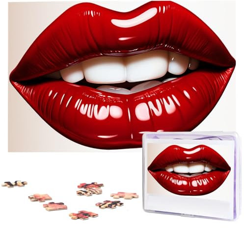 Cute Graphic Red Lips Puzzles 1000 Pieces Personalized Jigsaw Puzzles with Storage Bag Photos Puzzle for Photos Challenging Picture Puzzle Home Decor Jigsaw (29.5 x 19.7)