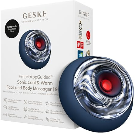 GESKE Sonic Cool & Warm Face & Body Massager | 9 in 1 | Straffend | SmartAppGuided™ | Elektrisches Massagegerät | Gesicht & Körper | Batterielose Wärme- & Kühltechnologie | Entspannend
