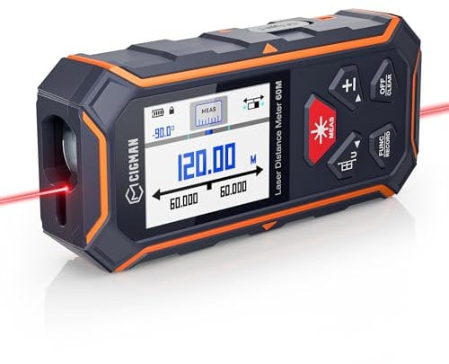 120M Misuratore Laser Bilaterale,CIGMAN Metro Laser e Distanziometro con Display Digitale Retroilluminato IPS, 100 Dati Memorizzati, M/In/Ft, Misurazioni di Pitagora/Distanza/Superficie/Volume (CD60R)