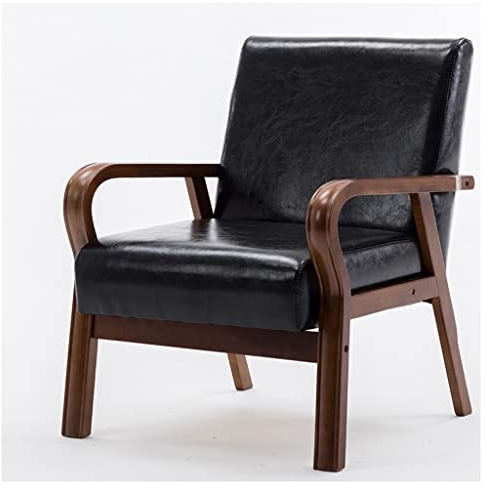 Vintage Leder Akzentstuhl Stilvoller und bequemer Einzelsessel mit Armlehnen für Schlafzimmer, Wohnzimmer oder Wohnheim, Mitte des Jahrhunderts, Retro-Design, Schwarz
