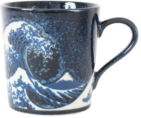 Mino ware Japanese Ceramics Mug Cup Big Wave & Mt. Fuji made in Japan (Japan Import) AKM009 (Navyblue)