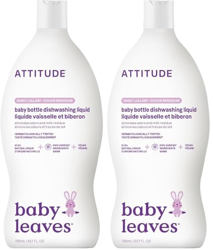 ATTITUDE Baby Washing-Up Liquid and Bottle Cleaner, EWG Verified, No Added Dyes or Fragrances, Tough on Milk Residue and Grease, Vegan, Sweet Lullaby, 700 mL (Pack of 2)