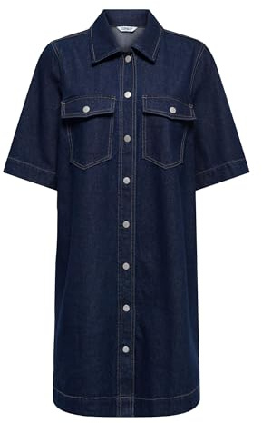 ONLY Onlbelle S/S Robe boutonnée DNM Gua Noos, Bleu foncé Denim, M