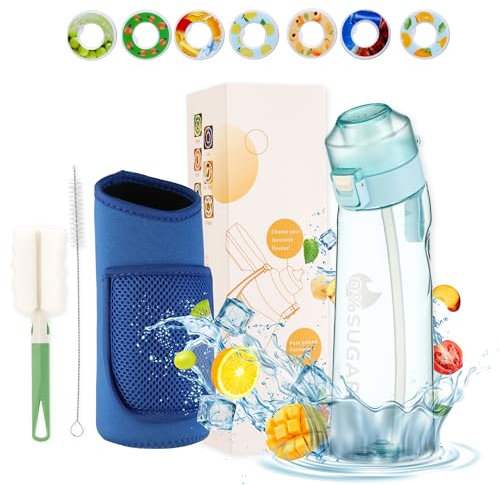 Air Scent Flavoured Water Bottle With 7 Flavour pod | BPA-Free, Scented, 0 Sugar & 0 Calorie | Ideal Sports Bottle for Fitness, Outdoor & Gym | Fruit Fragrance Starter Set (BLUE)