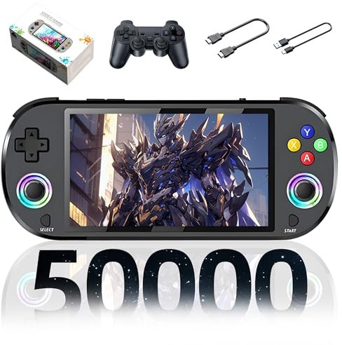 M22 Pro Consola de Juegos Petro portátil,50000+ Juegos,30+ emuladores,Sistema EmuELEC Consolas de Juegos Portátil,Pantalla RGB de Color IPS de 5,con Controlador inalámbrico,3000mAh (Negro-256G)